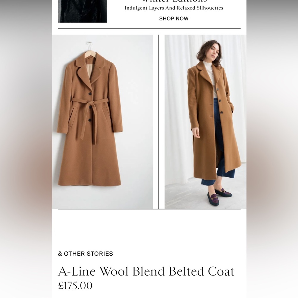 & Other Stories Camel Wool Blend Trench Coat